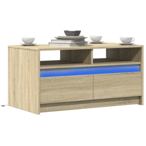 vidaXL Coffee Table with LED Lights Sonoma Oak Engineered Wood (1/5)