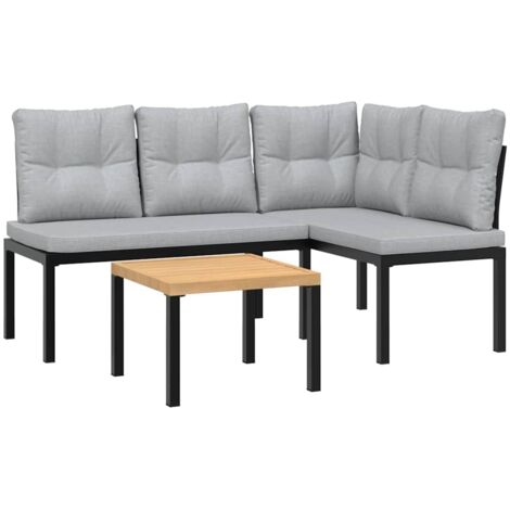 vidaXL Garden Bench Set with Cushions 3 pcs Black Powder-coated Steel (1/5)