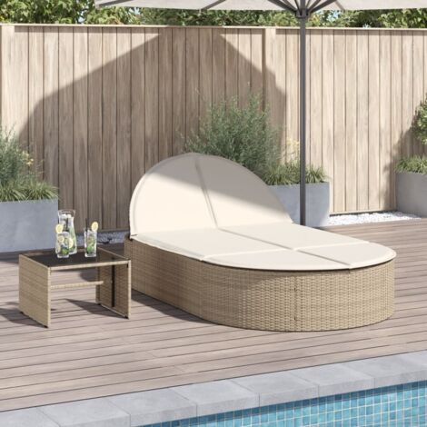 Vidaxl – Transat double avec coussins – Résine tressée beige – Dossier réglable 3 positions – Cadre en acier robuste – Pour extérieur
