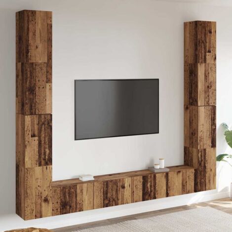 vidaXL 6 Piece Wall-mounted TV Cabinet Set Old Wood Engineered Wood (1/5)