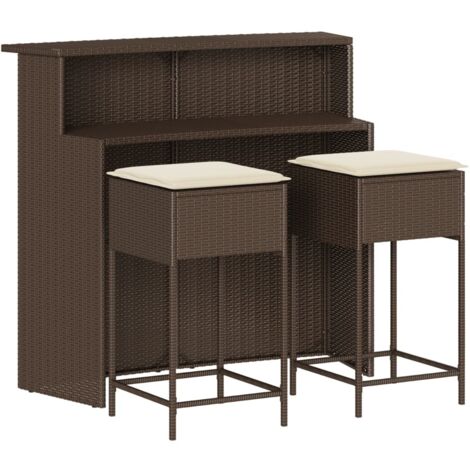 Ensemble de bar de jardin 3 pcs et coussins brun résine tressée vidaXL