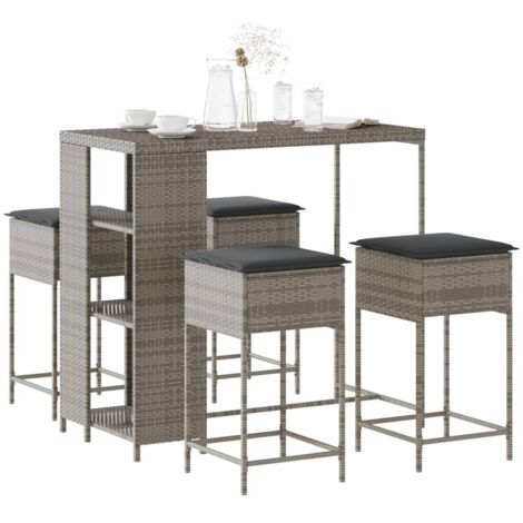 Ensemble de bar de jardin 5 pcs avec coussins gris poly rotin vidaXL
