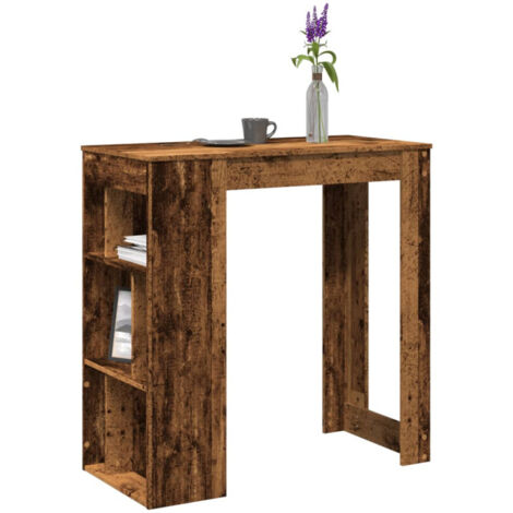 Table de bar avec étagères vieux bois bois d'ingénierie vidaXL