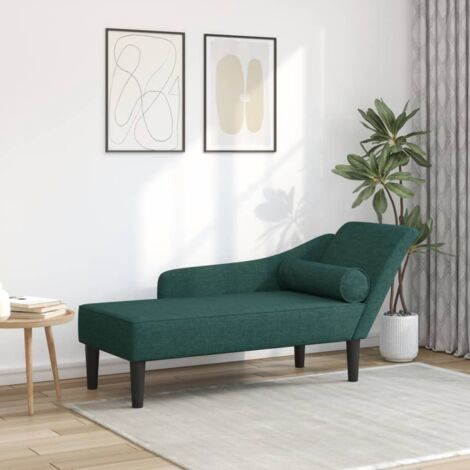 Vidaxl – Méridienne chaise longue avec coussins – Tissu en polyester vert foncé – Structure en bois robuste – Confort optimal avec mousse haute résilience
