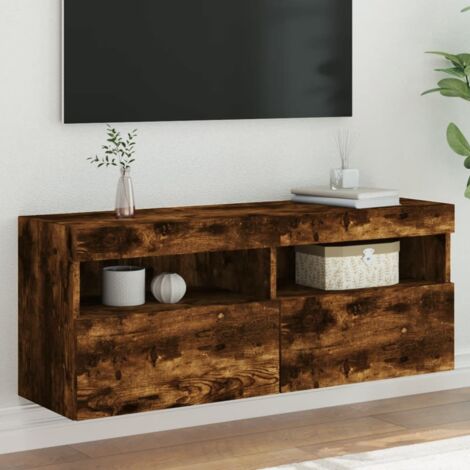 vidaXL TV Wall Cabinet with LED Lights Smoked Oak 100x30x40 cm (1/5)
