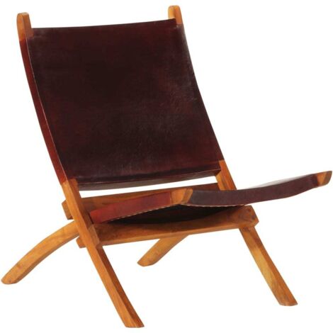 Chaise de relaxation pliable cuir véritable marron foncé vidaXL (1/5)