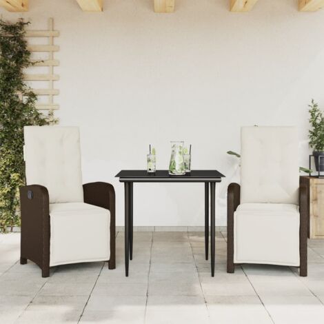 vidaXL 3 Piece Bistro Set with Cushions Brown Poly Rattan (1/5)