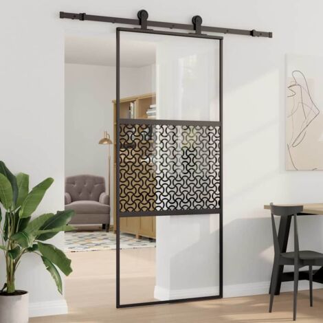 Vidaxl – Porte coulissante en verre noir 90 x 205 cm – Aluminium – Design moderne avec butée réglable – Pour espaces lumineux