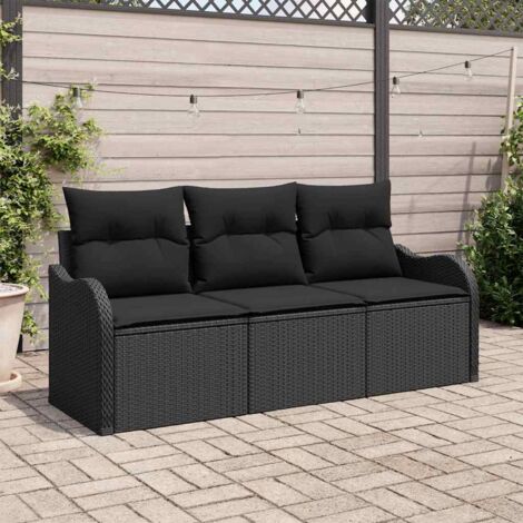 vidaXL  Garden Sofa Set  with Storage 3 pcs Black Poly Rattan (1/5)