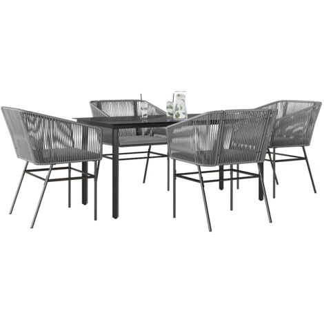 vidaXL 5 Piece Garden Dining Set with Cushions Grey Poly Rattan Glass