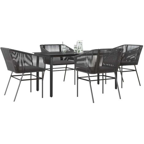 vidaXL Ensemble à manger de jardin et coussins 5 pcs noir rotin verre