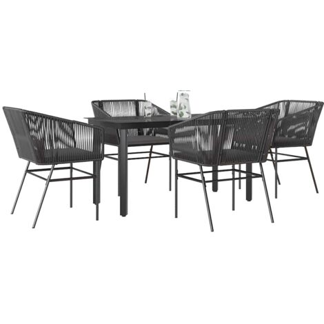 vidaXL 5 Piece Garden Dining Set with Cushions Black Poly Rattan Glass