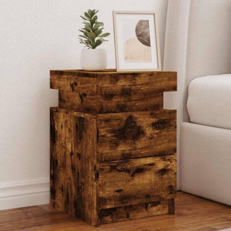 Table de chevet avec lumières LED chêne fumé 35x39x55 cm vidaXL
