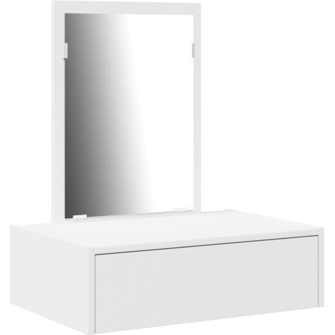 Vidaxl – Table de maquillage blanc 60 x 40 x 70 cm – Bois d'ingénierie durable – Avec miroir plat et tiroirs – Pour rangement beauté efficace