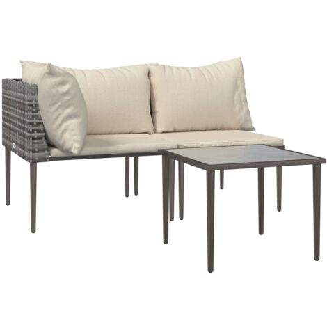 vidaXL 3 Piece Garden Lounge Set with Cushions Grey Poly Rattan (1/5)