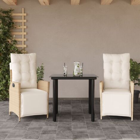 vidaXL 3 Piece Garden Dining Set with Cushions Beige Poly Rattan (1/5)