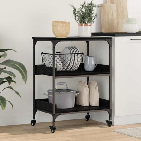 vidaXL Kitchen Trolley Black Oak 60 x 41 x 80.5 cm Engineered Wood