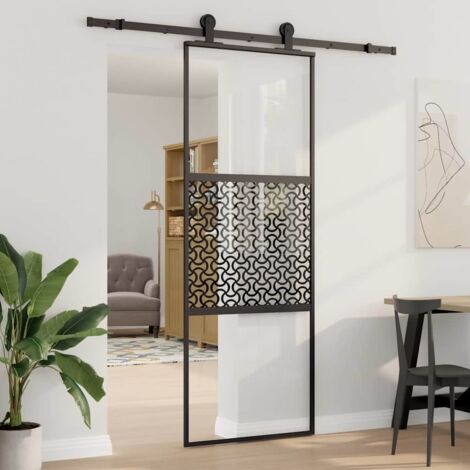 Vidaxl – Porte coulissante en verre 76 x 205 cm – Aluminium noir – Design moderne avec butée réglable – Mécanisme coulissant fluide