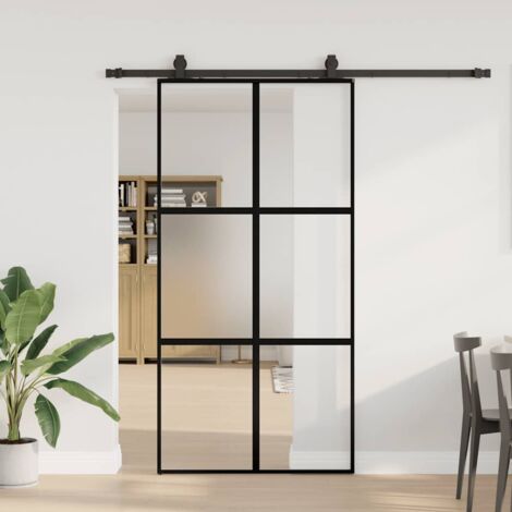 vidaXL Sliding Door with Hardware Set Black 102,5x205 cm Tempered Glass