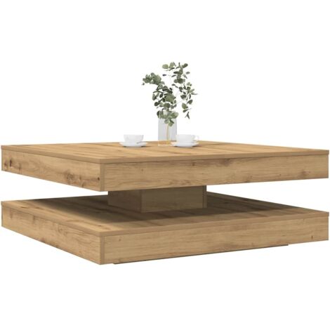 Vidaxl – Table basse gigogne rotative 360° en bois d'ingénierie chêne artisanal – Dimensions 90x90x34,5 cm – Capacité 20 kg