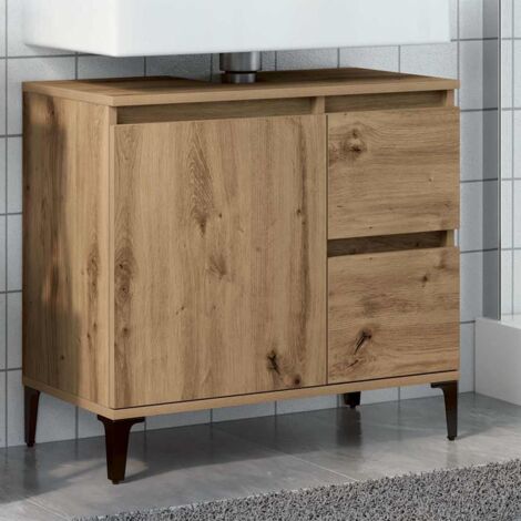 Vidaxl – Armoire murale de salle de bain chêne artisanal 65x33x60 cm – 2 tiroirs – Fixation murale incluse – Bois d'ingénierie et métal (1/5)
