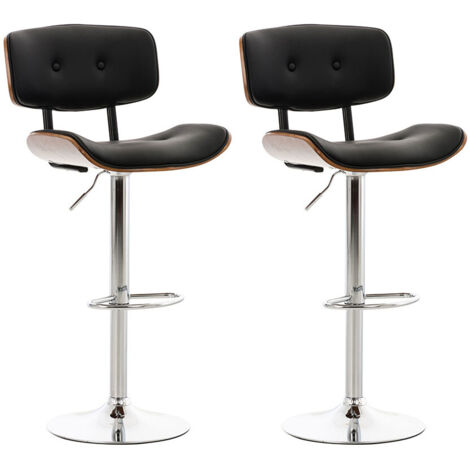 Lot de 2 tabourets de bar Sarnia assise en bois et similicuir Noyer / Noir (1/5)