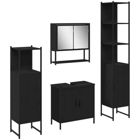 vidaXL Bathroom Furniture Set with Shelf 4 pcs Black Engineered wood (1/5)