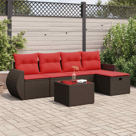vidaXL 6 Piece Garden Sofa Set with Cushions Brown Poly Rattan (1/5)