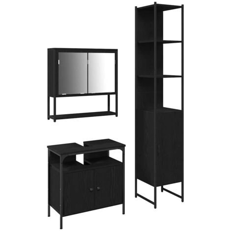 vidaXL Bathroom Furniture Set 3 pcs Black Oak Engineered Wood (1/5)