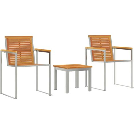 vidaXL Sun Lounger 3 pcs Brown Solid Acacia Wood and Stainless Steel (1/5)