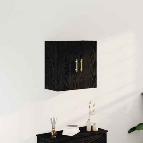 Vidaxl – Meuble mural chêne noir 60 x 31 x 70 cm – Bois d'ingénierie – 2 étagères – Poignées dorées – Assemblage facile