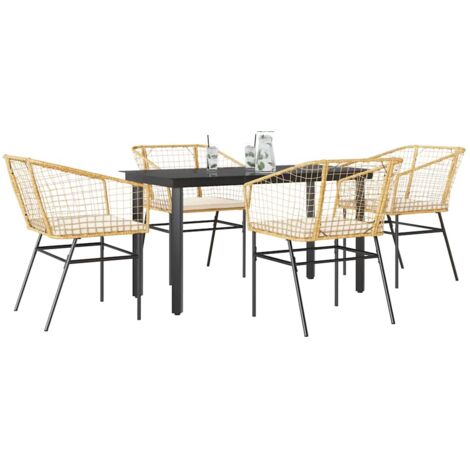 vidaXL 5 Piece Garden Dining Set with Cushions Brown Poly Rattan Glass (1/5)