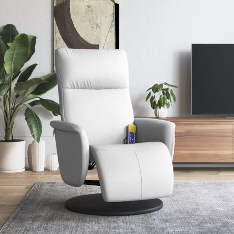 Fauteuil inclinable de massage repose-pieds blanc similicuir vidaXL (1/5)
