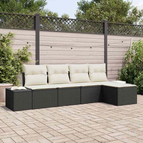 vidaXL Sofa Set with Cushion 5 pcs Black Poly Rattan (1/5)