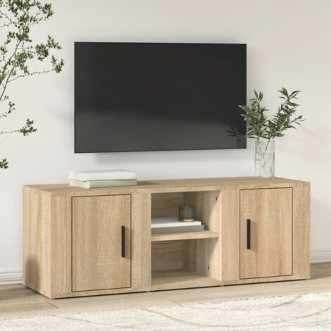 Vidaxl – Meuble TV en bois d'ingénierie Sonoma 100x31,5x35 cm – 4 compartiments de rangement – Résistant à l'humidité – Design moderne (1/5)