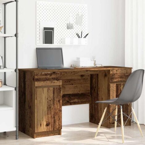 Vidaxl – Bureau droit bois ancien 140 x 49 x 76 cm – Bois d'ingénierie – Avec tiroir et 2 étagères – Parfait pour espaces de travail modernes