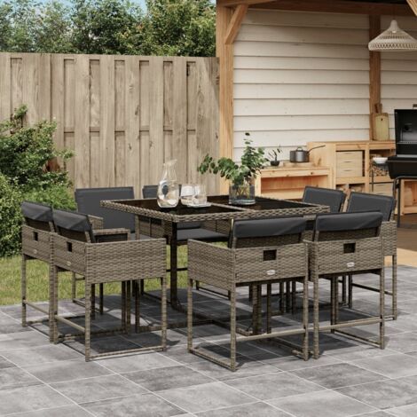 vidaXL Ensemble à manger de jardin 9 pcs coussins gris résine tressée