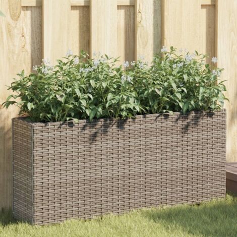 vidaXL Jardinières avec 2 pots 2 pcs gris 90x20x40 cm résine tressée