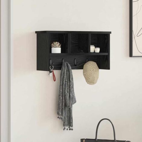 vidaXL  Wall-Mounted Coat Rack  with Shelf Black Oak 50 x 16 x 26 cm