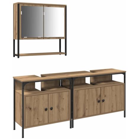 Vidaxl – Ensemble de meubles de salle de bain 3 pièces – Bois d'ingénierie résistant à l'humidité – Installation murale pour gain de place – Meuble miroir inclus (1/5)