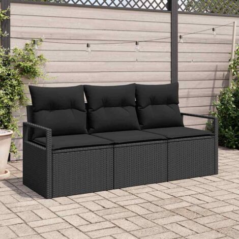 vidaXL  Garden Sofa Set  with Cushion 3 pcs Black Poly Rattan (1/5)