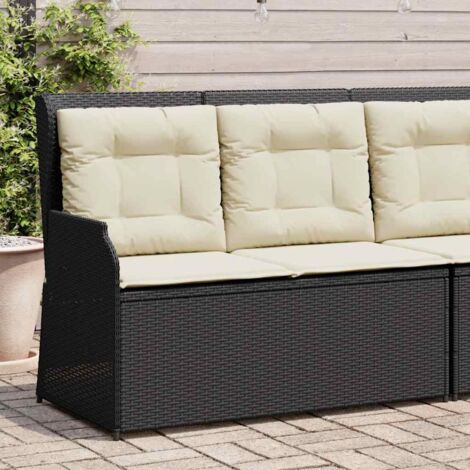 vidaXL Reclining Garden Bench with Cushions Black Poly Rattan