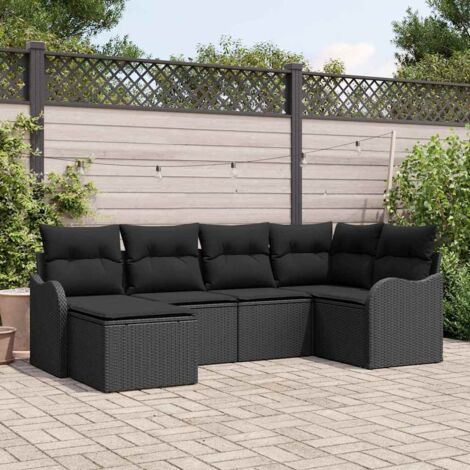Ensemble de canapé de jardin avec coussin 6 pcs Noir Poly rotin vidaXL (1/5)