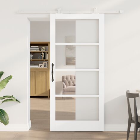 Porte coulissante vidaXL avec kit 'ORKDAL'en bois massif blanc et verre