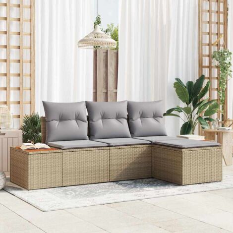 vidaXL Garden Sofa Set with Cushion 4 pcs Beige Poly Rattan (1/5)