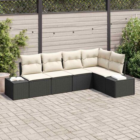 vidaXL  Garden Sofa Set  with Storage 5 pcs Black and Cream Poly Rattan (1/5)