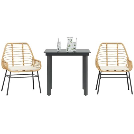 Ensemble à manger jardin coussins 3pcs marron poly rotin verre vidaXL (1/5)