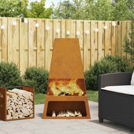 Vidaxl – Braise marron 60 x 35 x 100 cm – Acier résistant aux intempéries – Foyer extérieur léger et portable – Pour jusqu'à 6 personnes (1/5)