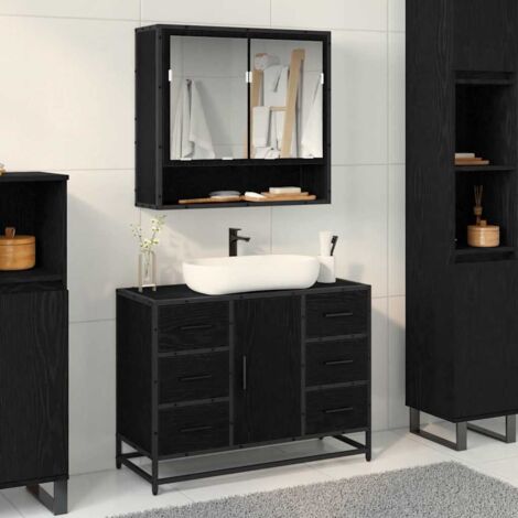 Vidaxl – Meuble de salle de bain en bois d'ingénierie chêne noir 80 x 33 x 60 cm – Grand espace de rangement – Design industriel élégant