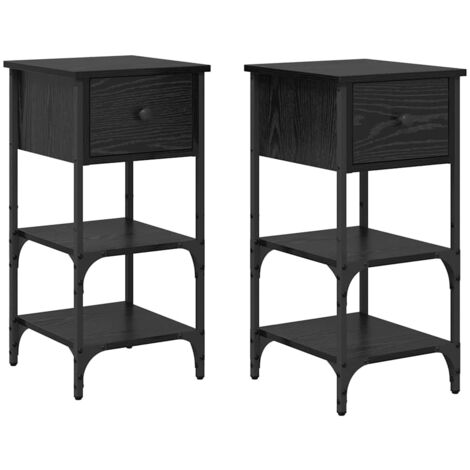 vidaXL Bedside Cabinet with Drawer 2 pcs Black Oak 33.5 x 36 x 70 cm